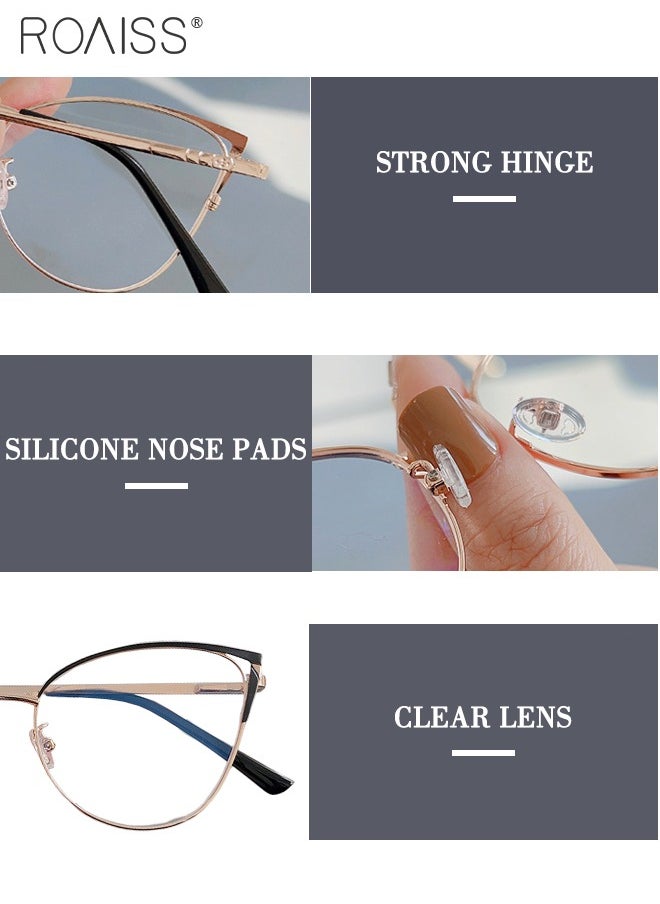 roaiss Women's Blue Light Blocking Glasses Blue Light Filter Computer Reading Gaming TV Phones Cat Eye Eyeglasses Fashion Anti Eyestrain Headache Eyewear Black Gold 52mm  - Image 5