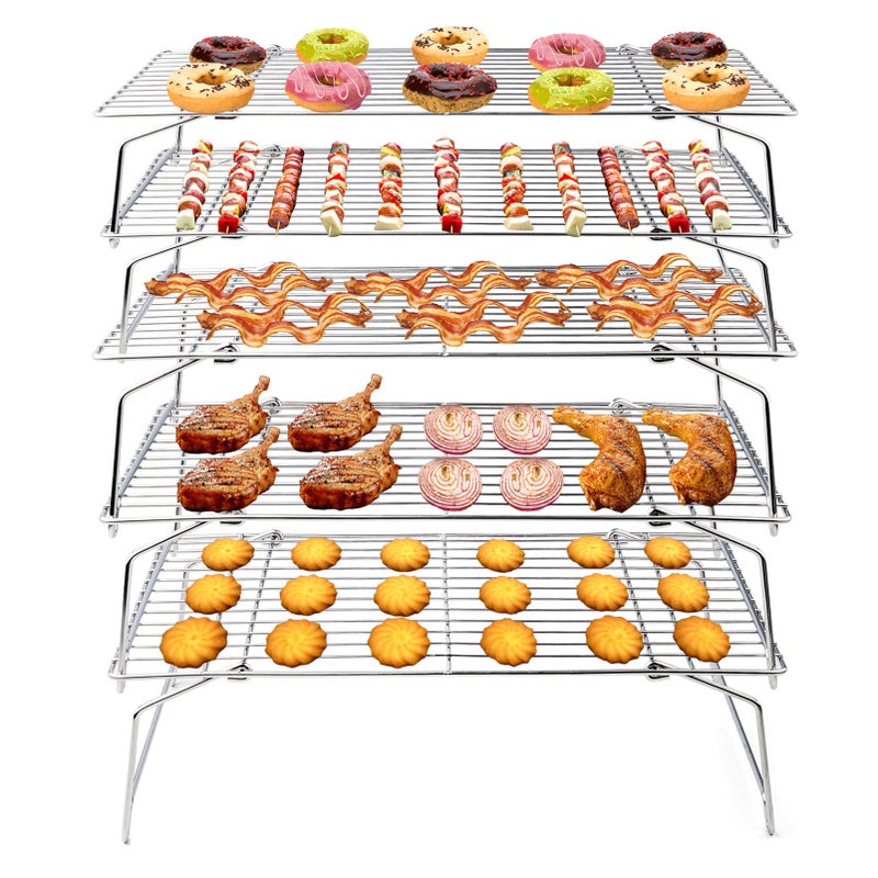 TeamFar TeamFar Cooling Rack 5Tiers Stainless Steel Baking Cooling Wire Rack for Baking Roasting Cooking Healthy  Firmly Weld Stackable  Collapsible Dishwasher Safe 15x10 