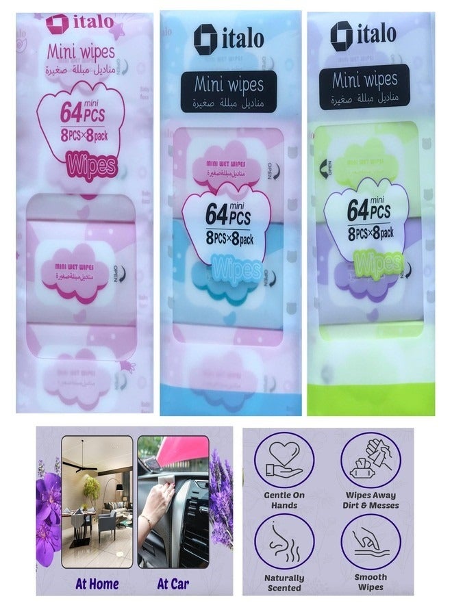 ITALO Mini Wet Wipes Portable Small Package Wet Wipes Pull-Out Dormitory Cleaning Wet Wipes (24 Pack-192 Pcs) - Image 1