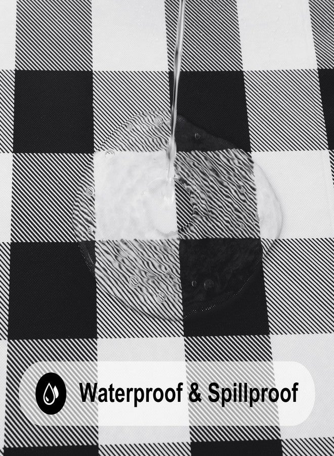 smiry Rectangle Picnic Table Cloth, Elastic Waterproof Fitted Vinyl Tablecloth for 4 FT Tables, Flannel Backed Buffalo Plaid Table Covers for Dining, Camping, Outdoor (Black and White, 24" x 48") - Image 3