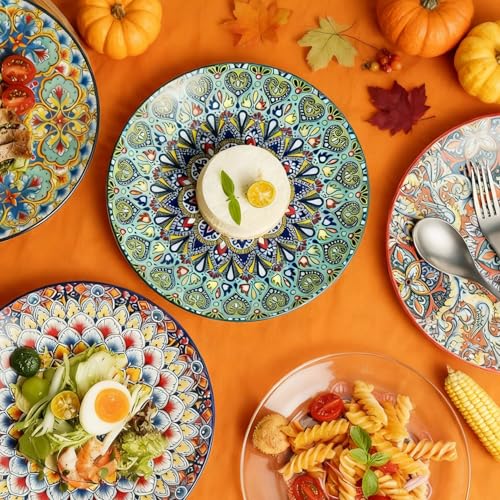 MISSYSSIM Dinner Plates set of 6, 10.5 Inch Large Dessert Salad Plates for Pasta, Steak, Snacks, Colorful Porcelain Serving Dishes for Kitchen & Party, Morden Dinnerware - Bohemian Style - Image 2