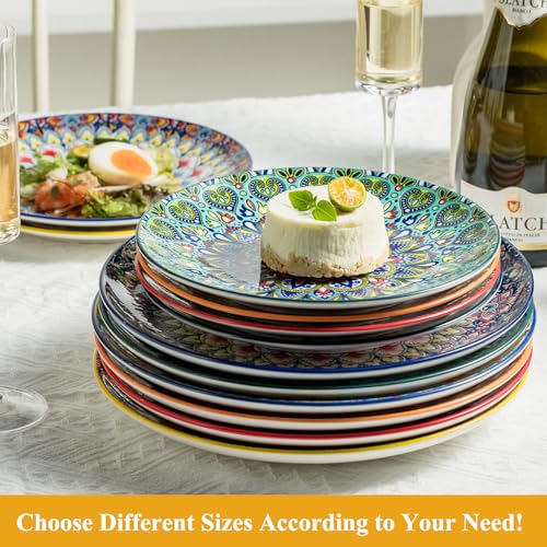 MISSYSSIM Dinner Plates set of 6, 10.5 Inch Large Dessert Salad Plates for Pasta, Steak, Snacks, Colorful Porcelain Serving Dishes for Kitchen & Party, Morden Dinnerware - Bohemian Style - Image 5