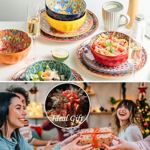 MISSYSSIM Dinner Plates set of 6, 10.5 Inch Large Dessert Salad Plates for Pasta, Steak, Snacks, Colorful Porcelain Serving Dishes for Kitchen & Party, Morden Dinnerware - Bohemian Style - Image 4