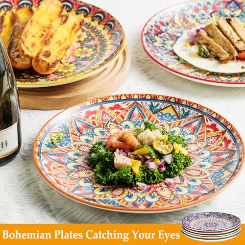 MISSYSSIM Dinner Plates set of 6, 10.5 Inch Large Dessert Salad Plates for Pasta, Steak, Snacks, Colorful Porcelain Serving Dishes for Kitchen & Party, Morden Dinnerware - Bohemian Style - Image 3
