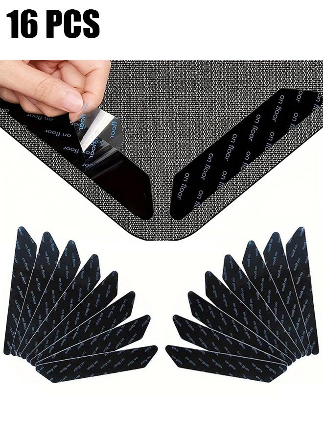 HY 16 Pcs of Carpet Tape Non Slip Washable Rug Tape Grip Carpet Corner Dual Sided Non-Slip Rug Tape Sticker Area Rug Pad for Indoor Hardwood Floor and Tiles - Image 1