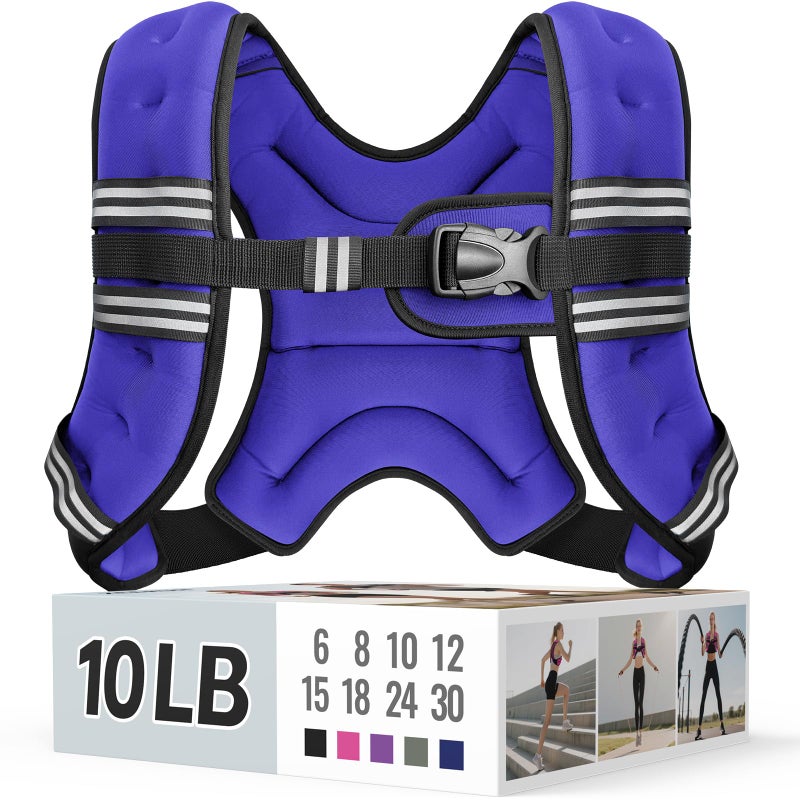 Zeerun Weighted Vest for Women & Men with Reflective Stripe and Adjustable Buckle, Comfortable & Durable Rucking Vest for Walking, Running & Strength Training, 10LBS-Purple - Image 1