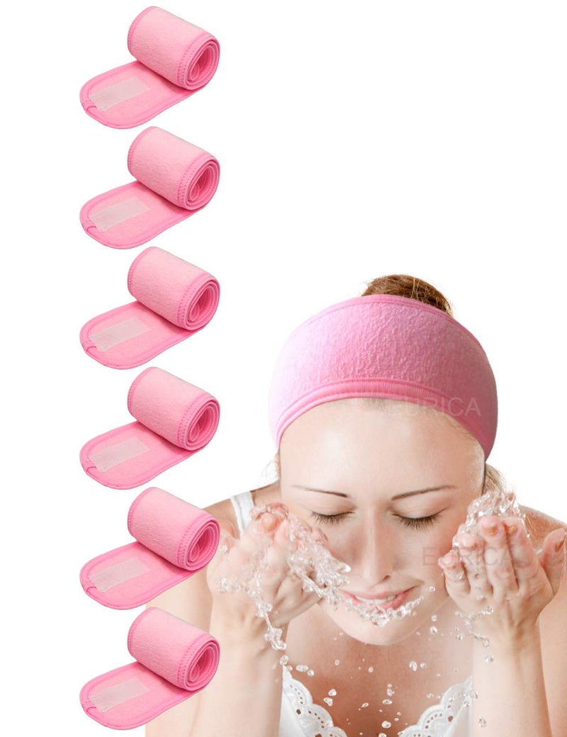 EUICAE Spa Headband Pack of 6 All Pink Sweat Head Towels - Non-slip, Stretchable, Washable Makeup Headbands for Face Wash, Facial Treatment, Sports - Image 1