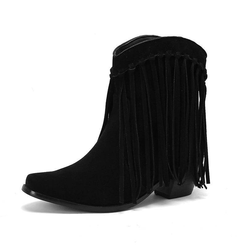 2024 New Winter Fashion High-Heeled Tassel Boots 40-48 Plus Size Small Pointed Low Boots For Women - Image 5