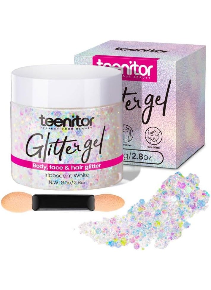 Teenitor - Teenitor Body Glitter, Face Glitter, White Glitter, 80g/2.8oz Face Body Glitter, Hair Glitter Gel, Rave Glitter, Mermaid Makeup Glitters for Kids - Image 1