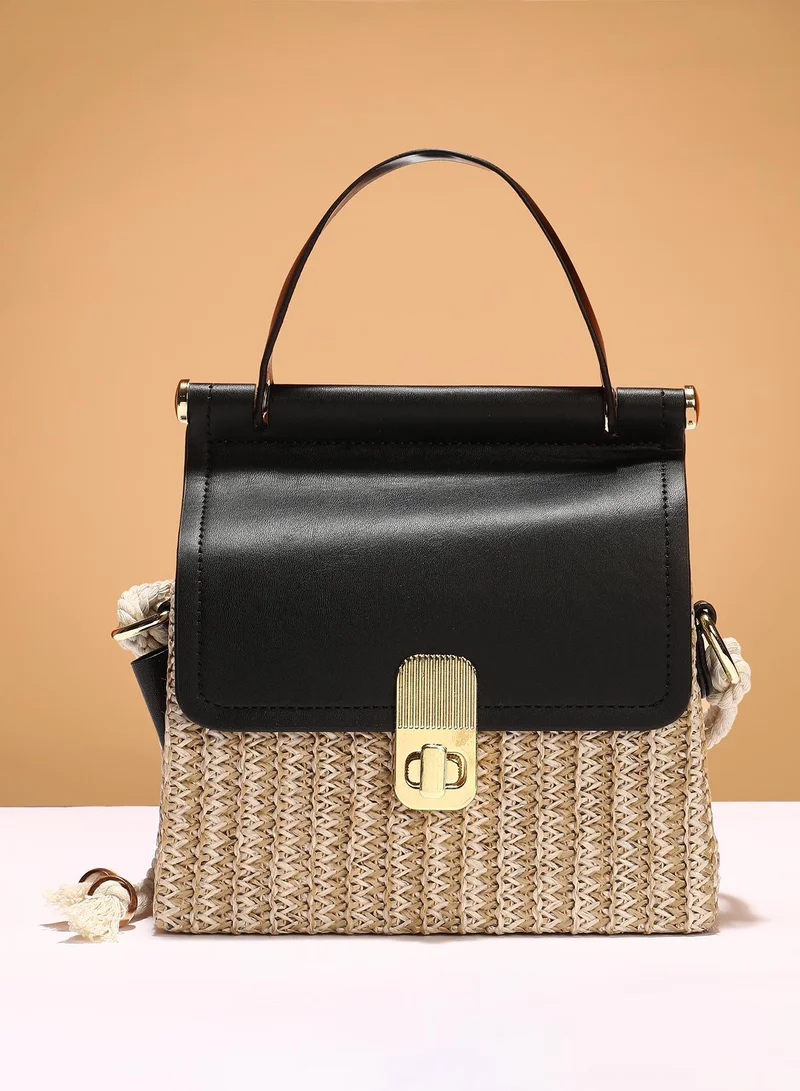 صوص هاوت حقيبة يد نسائية صغيرة من القش - لون أسود أونيكس