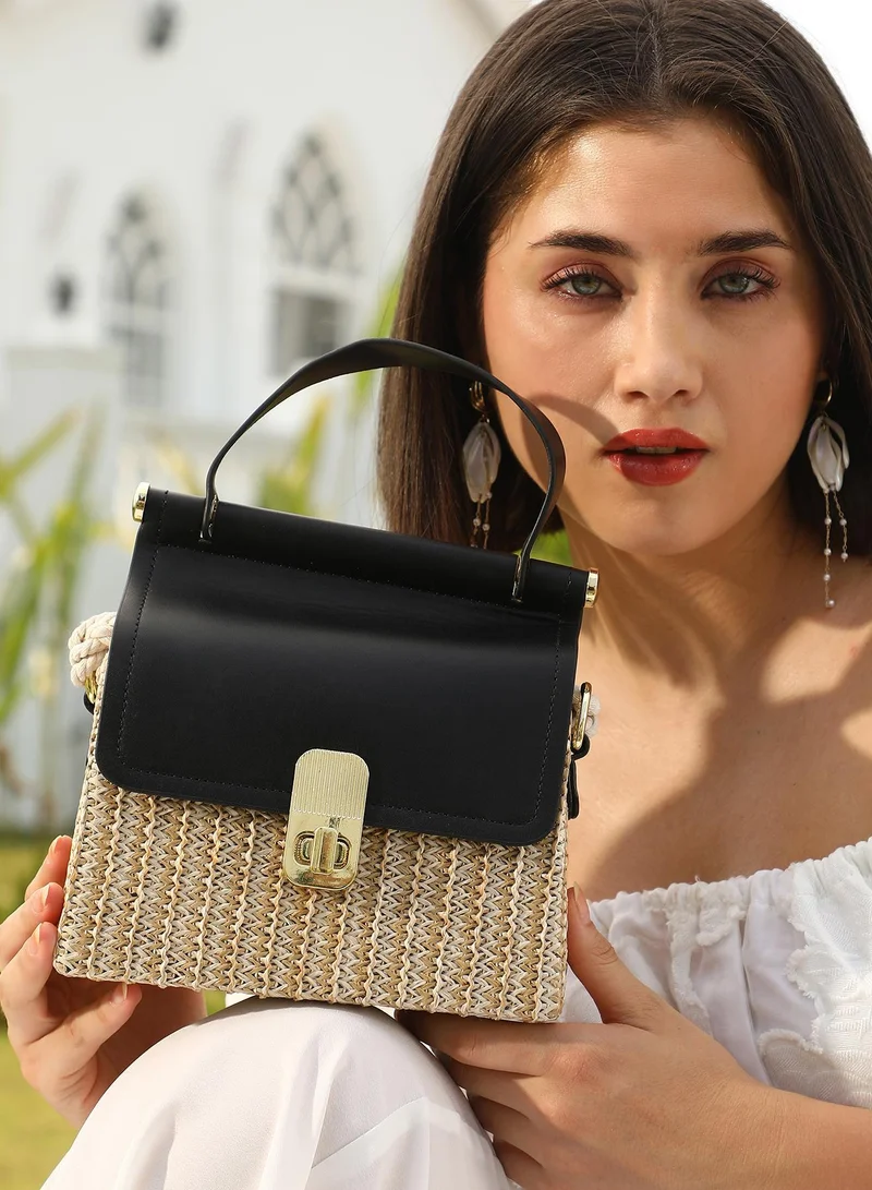 صوص هاوت حقيبة يد نسائية صغيرة من القش - لون أسود أونيكس