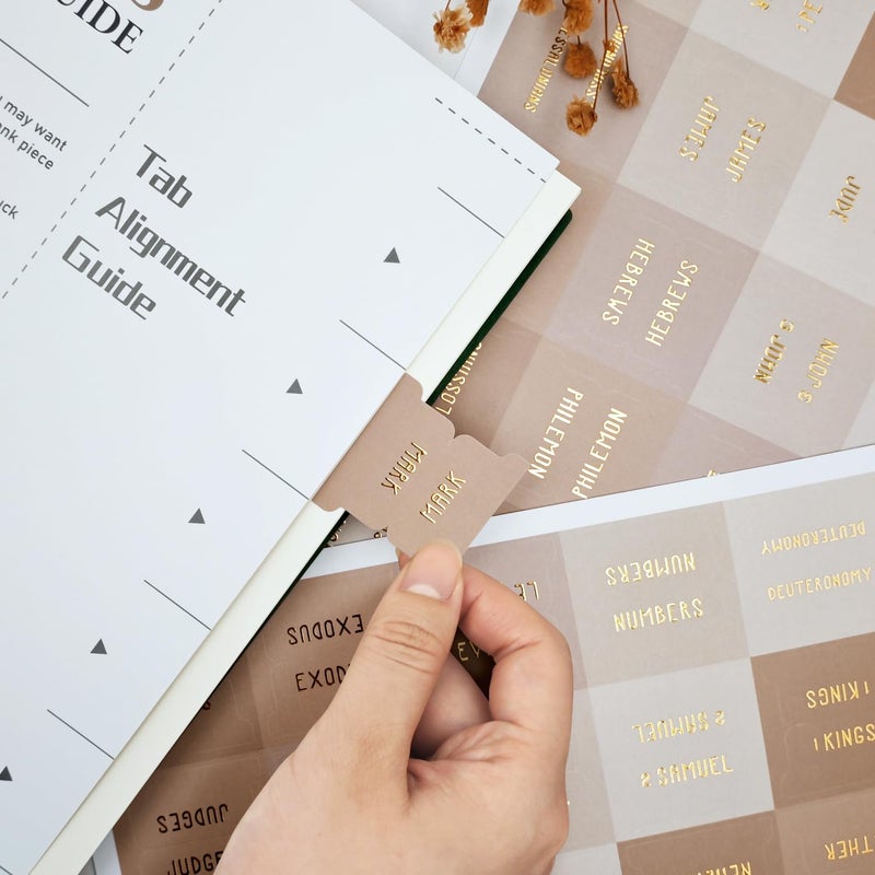 Uzriyl Laminated Bible Tabs, Bible Study Supplies, Large Print Bible Book Tabs for Women and Men, (Gold Foil Embossed Lettering) Bible Labels Index Tabs, Bible Accessories for Easy Navigation (Khaki) - Image 3