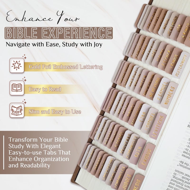 Uzriyl Laminated Bible Tabs, Bible Study Supplies, Large Print Bible Book Tabs for Women and Men, (Gold Foil Embossed Lettering) Bible Labels Index Tabs, Bible Accessories for Easy Navigation (Khaki) - Image 2