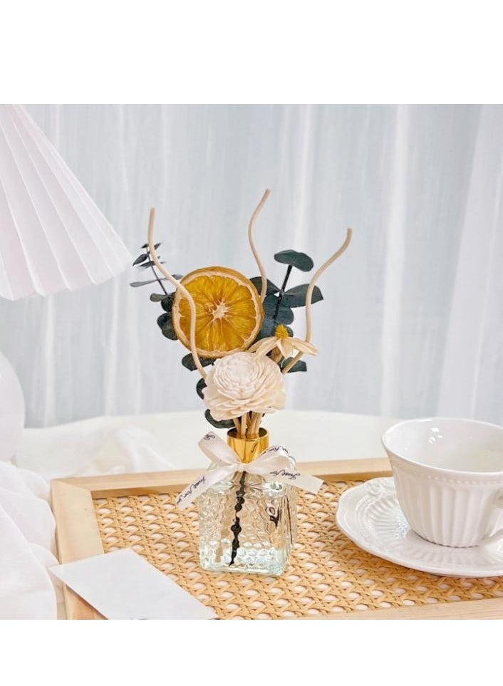 HUANXIN HOME Lime Basil Fragrance 80ml Flower Reed Diffuser Set Scent Diffuser With Sticks Home Fragrance Flower Diffuser For Home Office Bathroom Shelf 