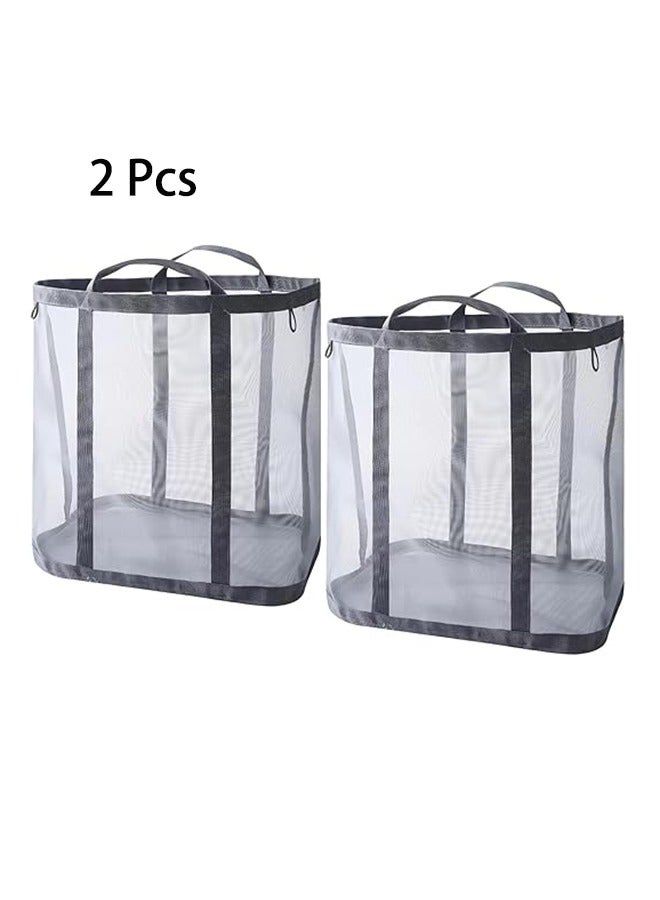 2 Pcs Foldable Wall-Mounted Laundry Basket, Foldable Breathable Folding Beach Bag, Collapsible Nylon Mesh Hamper with Reinforced Carry Handles for Laundry, Bathroom, Dorm or Travel (Grey) - Image 1
