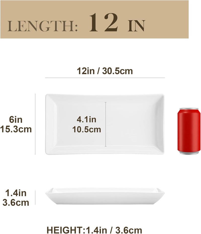 MALACASA Serving Platters Set of 4 Ceramic Serving Platters and Trays for Serving Food Rectangular Serving Trays for Party Large Serving Plates Party Serving Trays and Platters  12 Inch White - Image 2