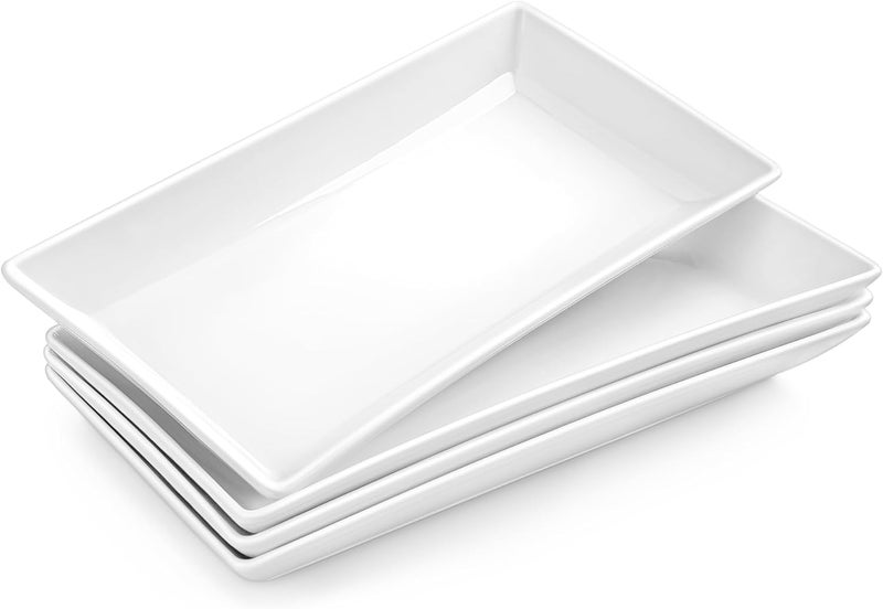 MALACASA Serving Platters Set of 4 Ceramic Serving Platters and Trays for Serving Food Rectangular Serving Trays for Party Large Serving Plates Party Serving Trays and Platters  12 Inch White - Image 1