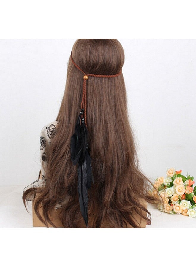 سوبيربليس مجموعة من قطعتين من عصابة الرأس ذات الشرابات الريشية السوداء البوهيمية مع سوار للذراع، غطاء رأس على شكل طاووس من الغجر الهيبي، إكسسوارات الشعر المفضلة للنساء والفتيات - Image 4