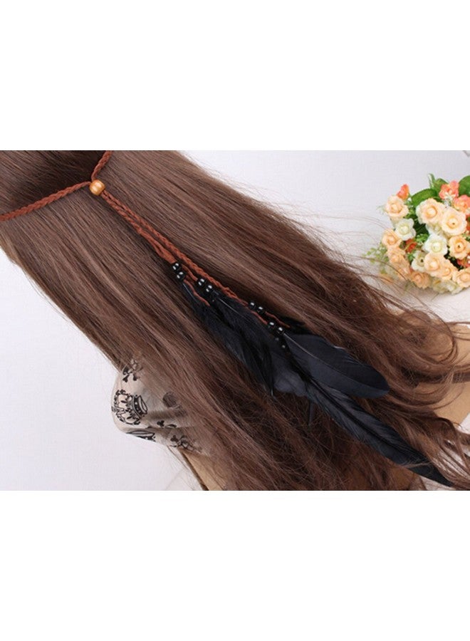 سوبيربليس مجموعة من قطعتين من عصابة الرأس ذات الشرابات الريشية السوداء البوهيمية مع سوار للذراع، غطاء رأس على شكل طاووس من الغجر الهيبي، إكسسوارات الشعر المفضلة للنساء والفتيات - Image 5