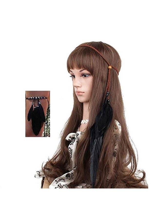 سوبيربليس مجموعة من قطعتين من عصابة الرأس ذات الشرابات الريشية السوداء البوهيمية مع سوار للذراع، غطاء رأس على شكل طاووس من الغجر الهيبي، إكسسوارات الشعر المفضلة للنساء والفتيات - Image 3