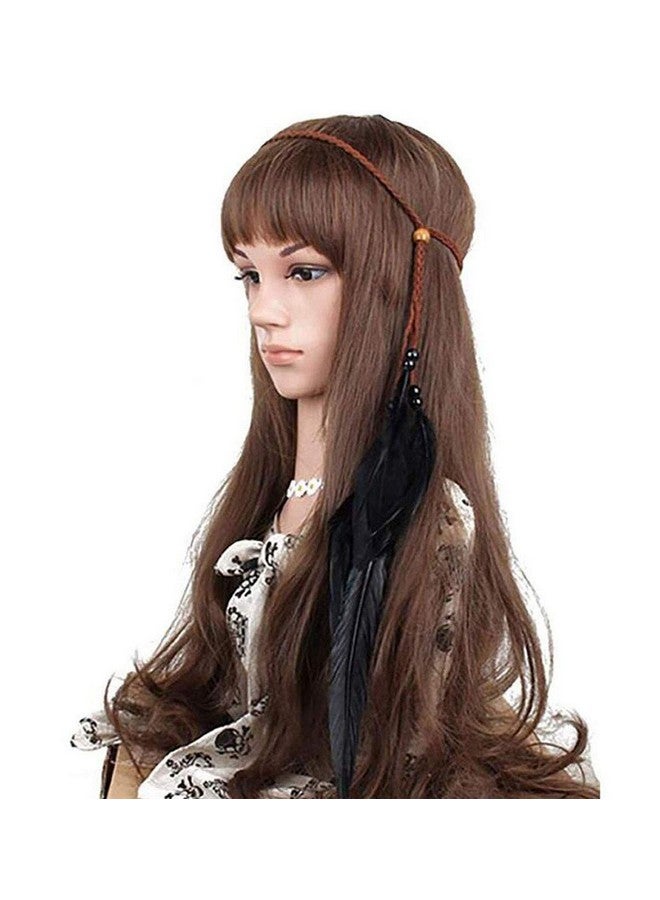 سوبيربليس مجموعة من قطعتين من عصابة الرأس ذات الشرابات الريشية السوداء البوهيمية مع سوار للذراع، غطاء رأس على شكل طاووس من الغجر الهيبي، إكسسوارات الشعر المفضلة للنساء والفتيات - Image 1