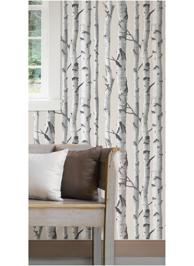 WALLPOPS - Nuwallpaper Nu3128 Birch Tree Peel & Stick Wallpaper Multicolor Taupe - Image 1