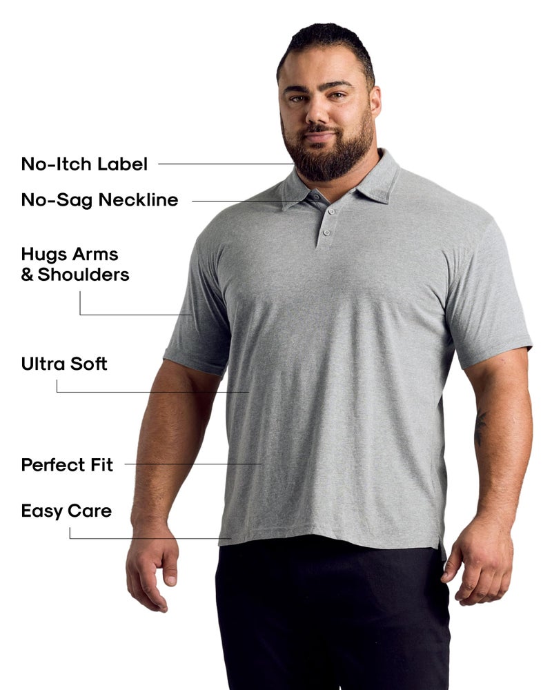 True Classic Novelty Polo Shirts for Men â€“ Mens Polo Shirts Short Sleeve Cotton, Pack of 1, Heather Gray, L - Image 2
