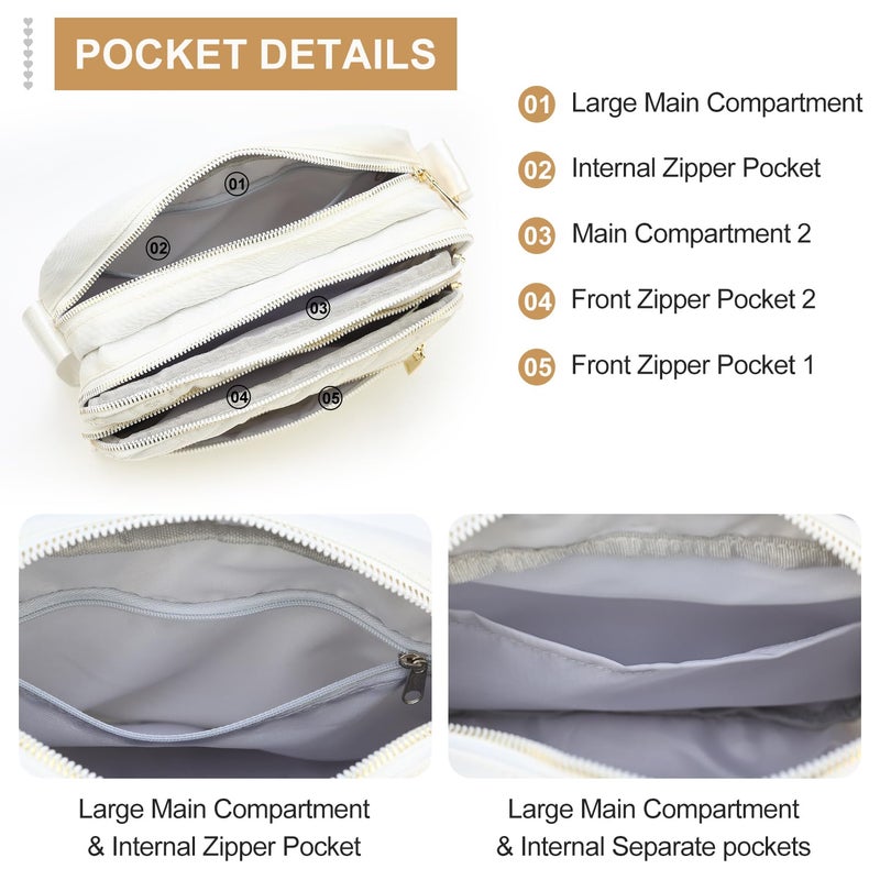 Voikukka Medium Quilted Crossbody Bags for Women Trendy White Nylon Purse Lightweight Pocket Books for Woman Casual Waterproof Messenger Handbag Crossbody Purse Designer Travel - Image 5