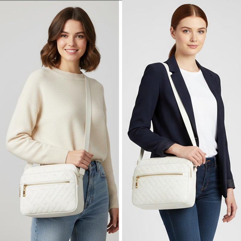 Voikukka Medium Quilted Crossbody Bags for Women Trendy White Nylon Purse Lightweight Pocket Books for Woman Casual Waterproof Messenger Handbag Crossbody Purse Designer Travel - Image 2