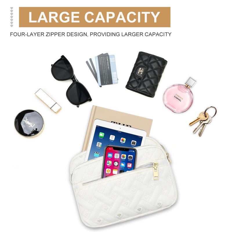 Voikukka Medium Quilted Crossbody Bags for Women Trendy White Nylon Purse Lightweight Pocket Books for Woman Casual Waterproof Messenger Handbag Crossbody Purse Designer Travel - Image 4