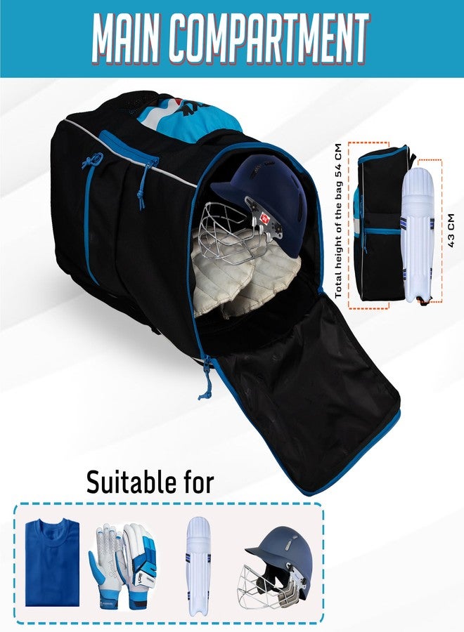 WHACKK Villiers Junior Cricket Kit Bag Blue Black | Youth Size Bag with Bat Sleeve, Shoe & Helmet Pocket | Cricket Bag for Kids & School Players - Image 2