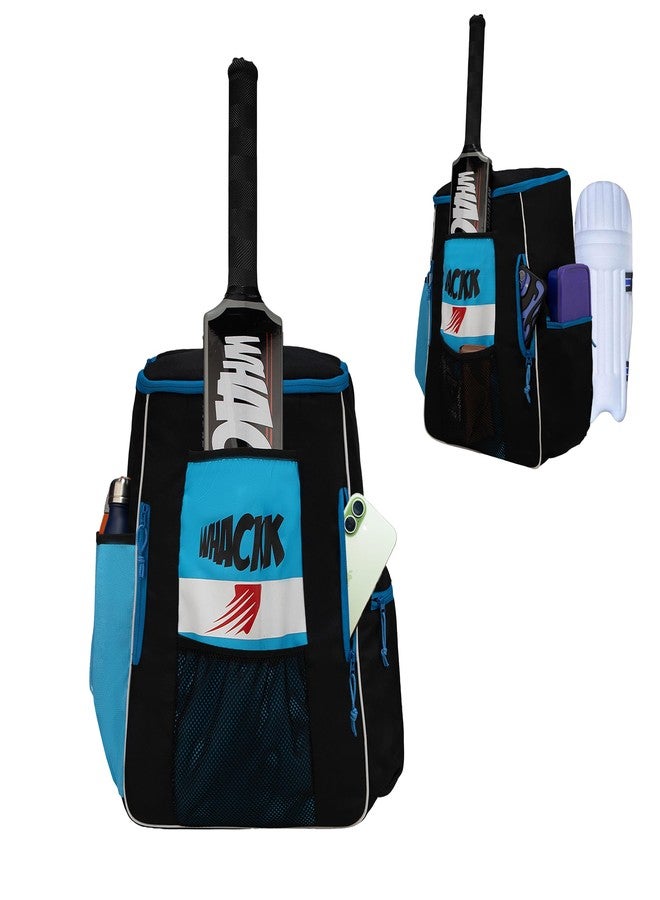 WHACKK Villiers Junior Cricket Kit Bag Blue Black | Youth Size Bag with Bat Sleeve, Shoe & Helmet Pocket | Cricket Bag for Kids & School Players - Image 1