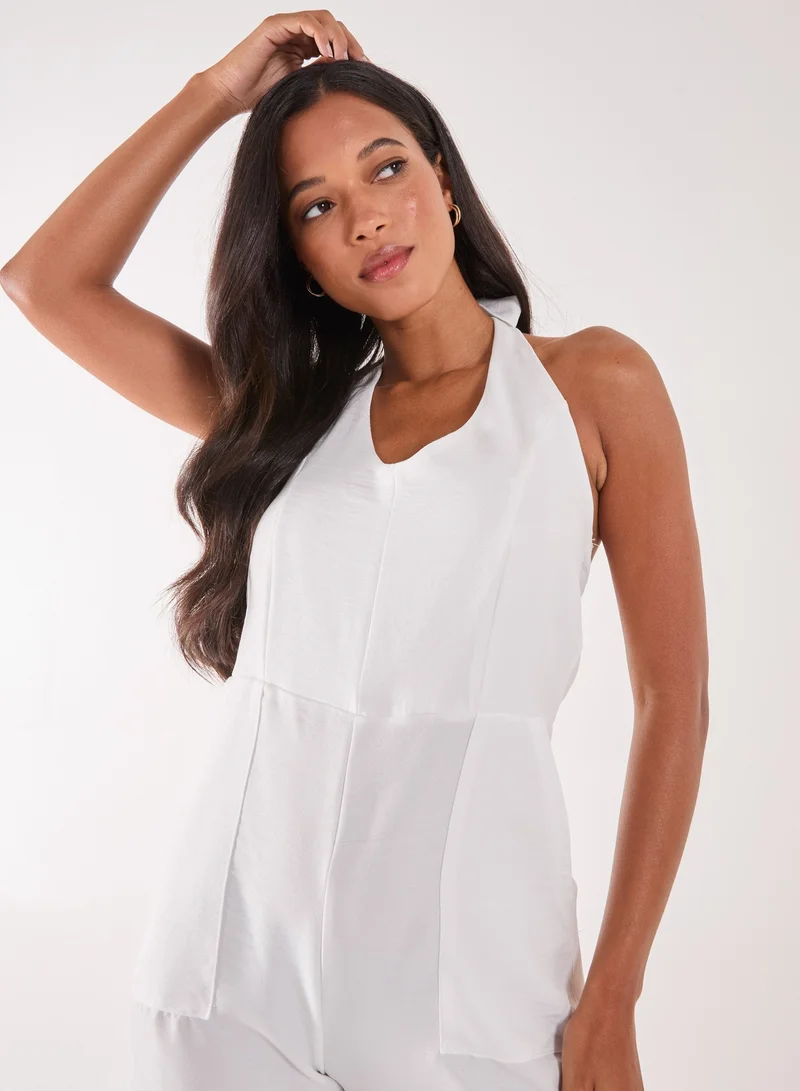 Pink Vanilla  Linen Style Halter Playsuit for Women | Best Price UAE