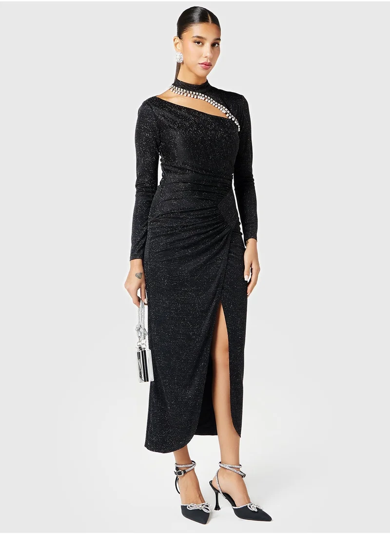 ثريدز باي اجوني Neck Cutout Ruched Slit Dress