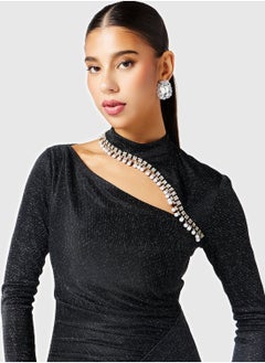 Threadz by Ajooni Neck Cutout Ruched Slit Dress  - Image 3