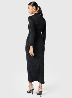 Threadz by Ajooni Neck Cutout Ruched Slit Dress  - Image 2