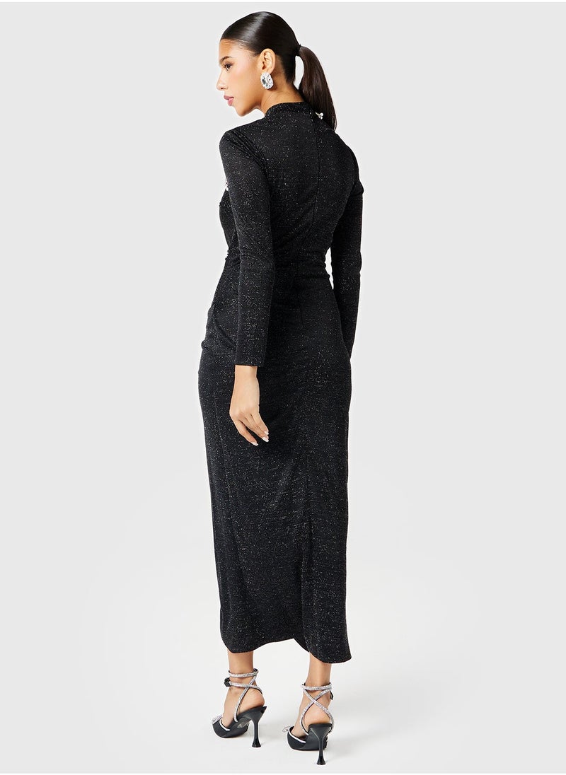 Threadz by Ajooni Neck Cutout Ruched Slit Dress  - Image 2