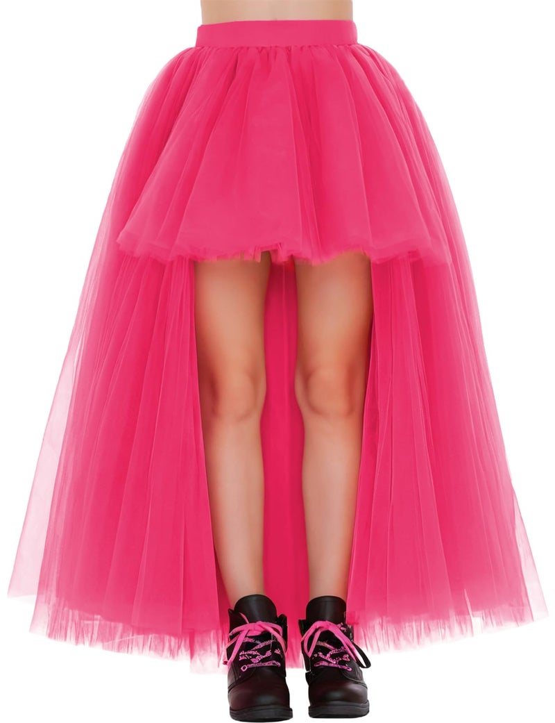 Noomelfish Noomlfish Girls High Low Long Tutu Skirts Kids Tulle Party Maxi Skirt, Hot Pink, Size 5-6 Years - Image 1