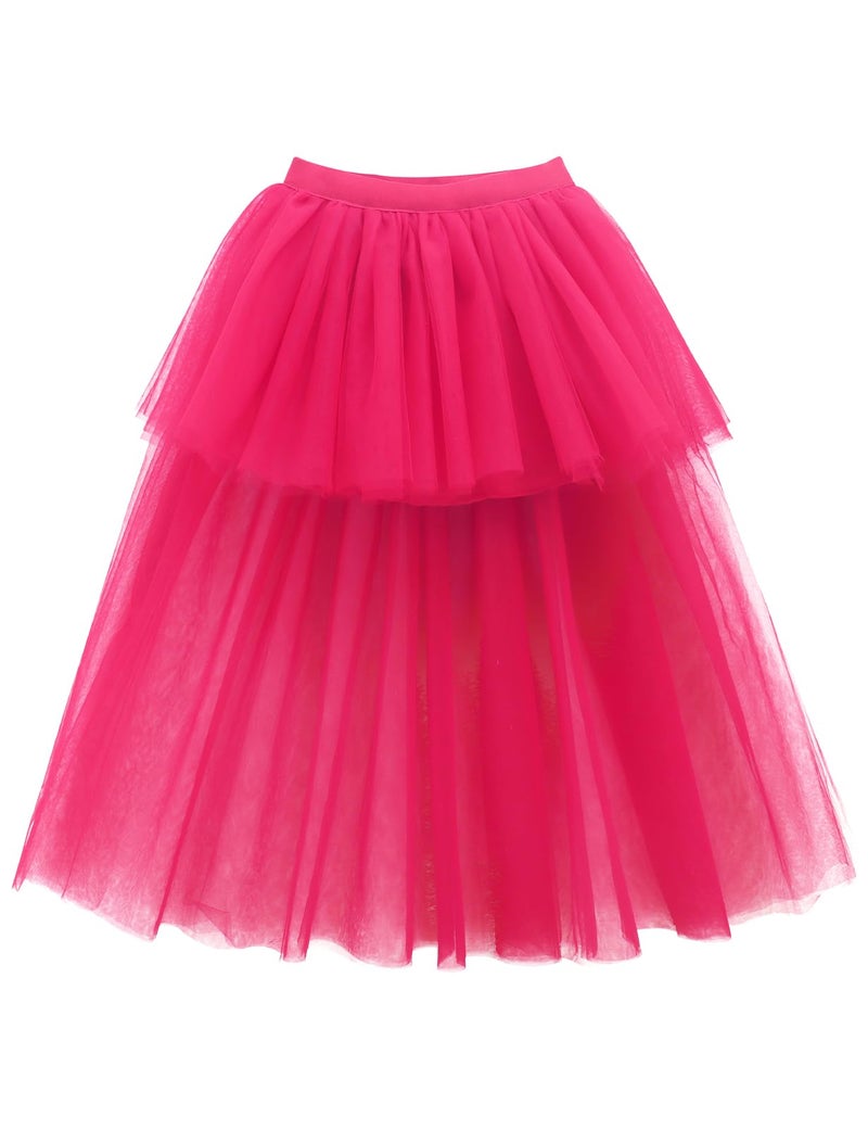 Noomelfish Noomlfish Girls High Low Long Tutu Skirts Kids Tulle Party Maxi Skirt, Hot Pink, Size 5-6 Years - Image 3