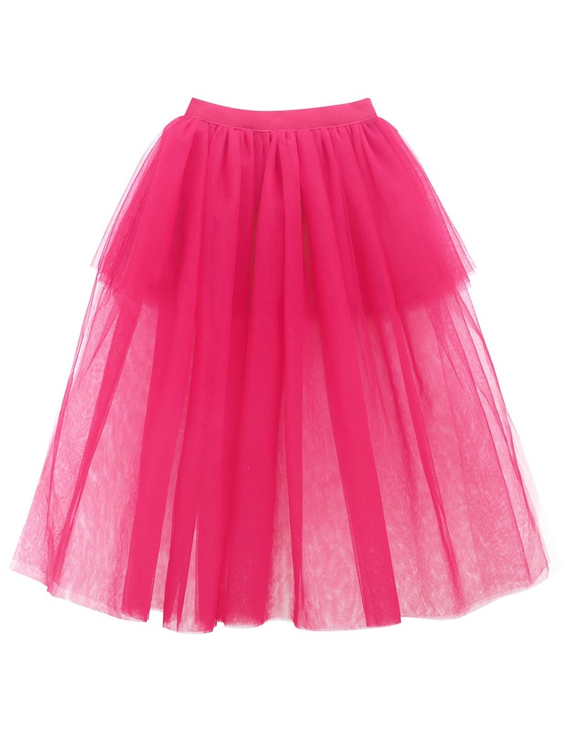Noomelfish Noomlfish Girls High Low Long Tutu Skirts Kids Tulle Party Maxi Skirt, Hot Pink, Size 5-6 Years - Image 4