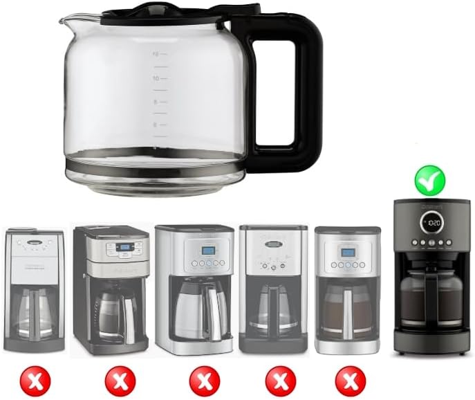 بديل لكأس القهوة الزجاجية سعة 12 كوب من طراز Cuisinart DCC-1220BKSWM، فقط – مقبض/غطاء أسود