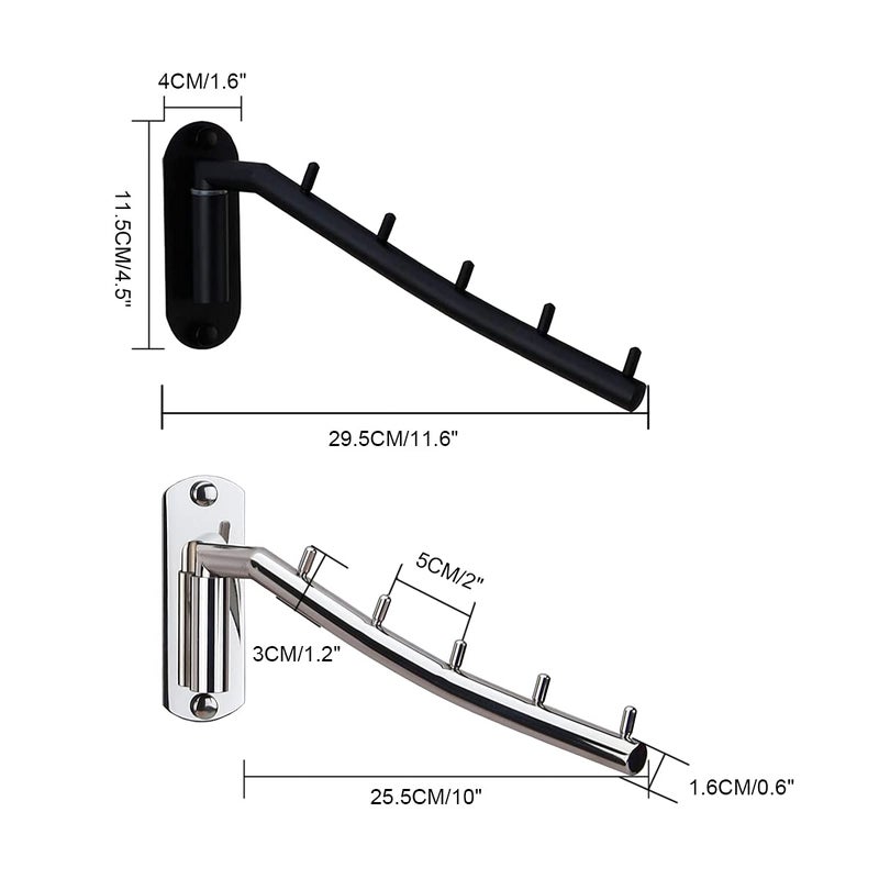 Zivisk 2 Pcs Folding Wall Mounted Clothes Suit Hangers Rack with Swing Arm Stainless Steel Heavy Duty Coat Hook for Bathroom, Bedroom, Laundry Room - Silver - Image 2