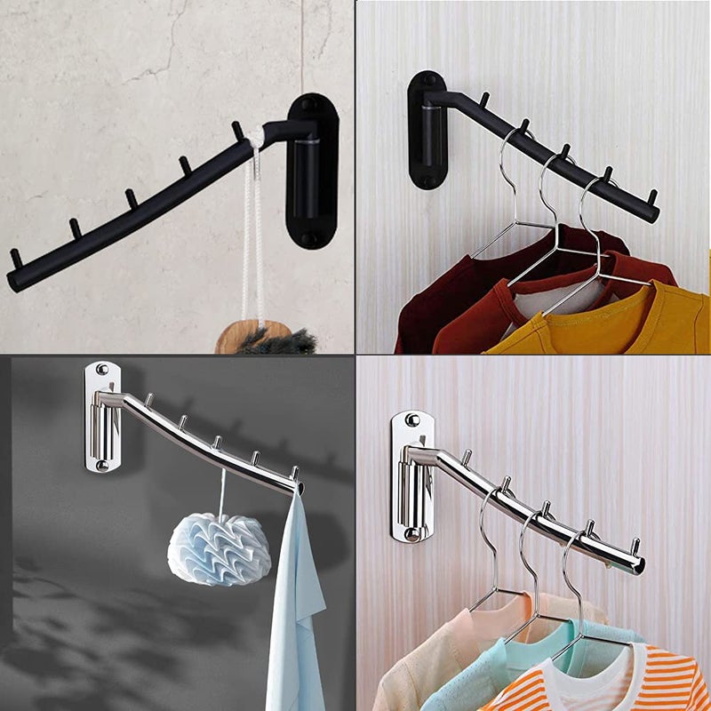 Zivisk 2 Pcs Folding Wall Mounted Clothes Suit Hangers Rack with Swing Arm Stainless Steel Heavy Duty Coat Hook for Bathroom, Bedroom, Laundry Room - Silver - Image 5