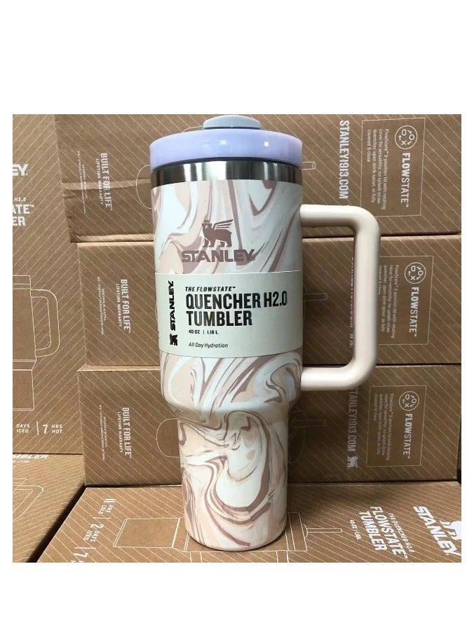2-Pack Quencher H2.0 FlowState Vacuum Insulated Tumblers – 40oz Stainless Steel Travel Mugs with Leak-Resistant Lids & Straws – Rose Quartz & Swirl | Double-Walled Design Keeps Drinks Hot for 7 Hours & Cold for 11 Hours | Durable, Portable & Eco-Friendly