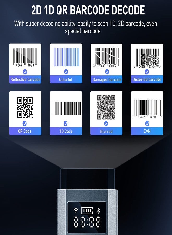 JRHC Barcode Scanner Bluetooth, 1D 2D Portable Wireless Barcode Reader 3 in 1 Wired & Bluetooth & 2.4G Wireless Connection Bar Code Scanners with TFT Screen Work for iOS, Windows, Android - Image 5