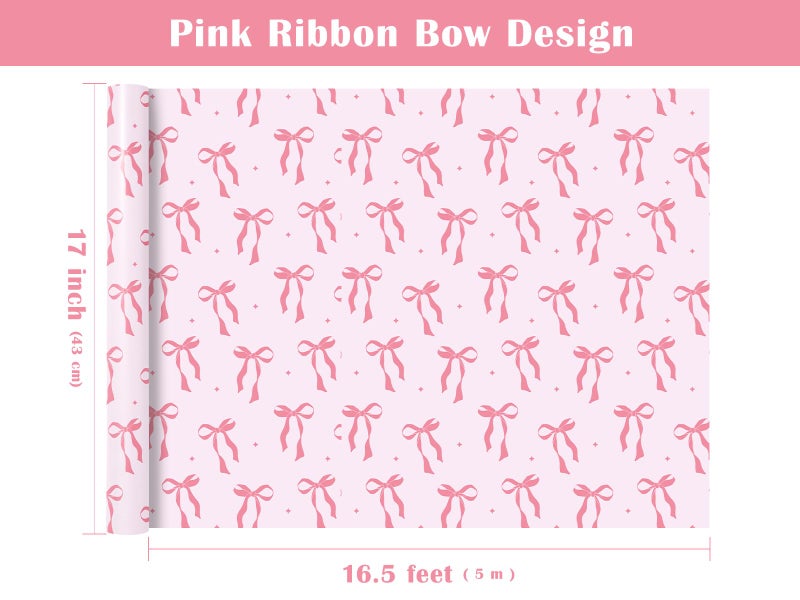 WRAPAHOLIC Pink Bow Wrapping Paper Roll - Mini Roll - 17 Inch x 16.5 Feet - Pink Ribbon Bow Design Perfect for Valentine's Day, Girls Birthday, Bachelorette Party, Baby Shower - Image 3