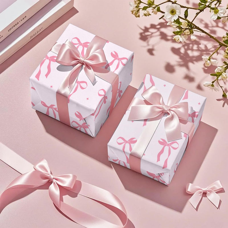 WRAPAHOLIC Pink Bow Wrapping Paper Roll - Mini Roll - 17 Inch x 16.5 Feet - Pink Ribbon Bow Design Perfect for Valentine's Day, Girls Birthday, Bachelorette Party, Baby Shower - Image 4