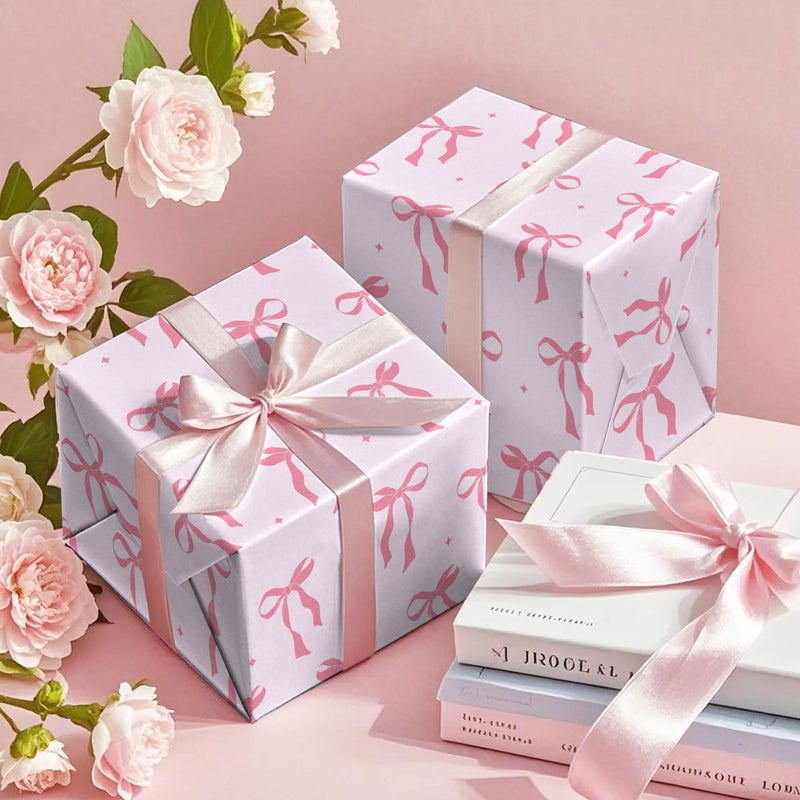 WRAPAHOLIC Pink Bow Wrapping Paper Roll - Mini Roll - 17 Inch x 16.5 Feet - Pink Ribbon Bow Design Perfect for Valentine's Day, Girls Birthday, Bachelorette Party, Baby Shower - Image 5