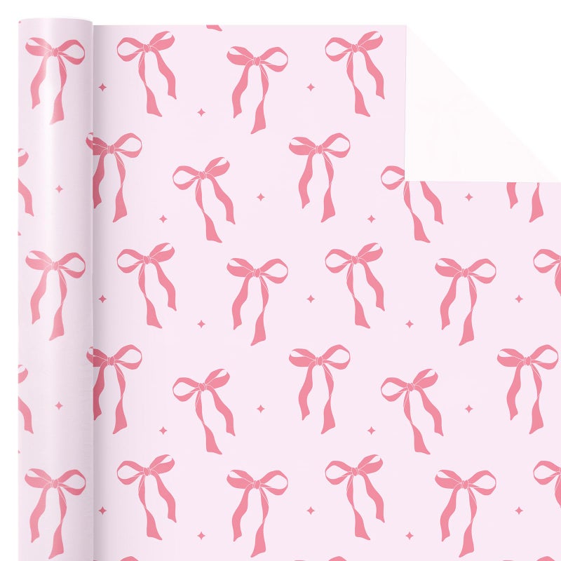 WRAPAHOLIC Pink Bow Wrapping Paper Roll - Mini Roll - 17 Inch x 16.5 Feet - Pink Ribbon Bow Design Perfect for Valentine's Day, Girls Birthday, Bachelorette Party, Baby Shower - Image 2