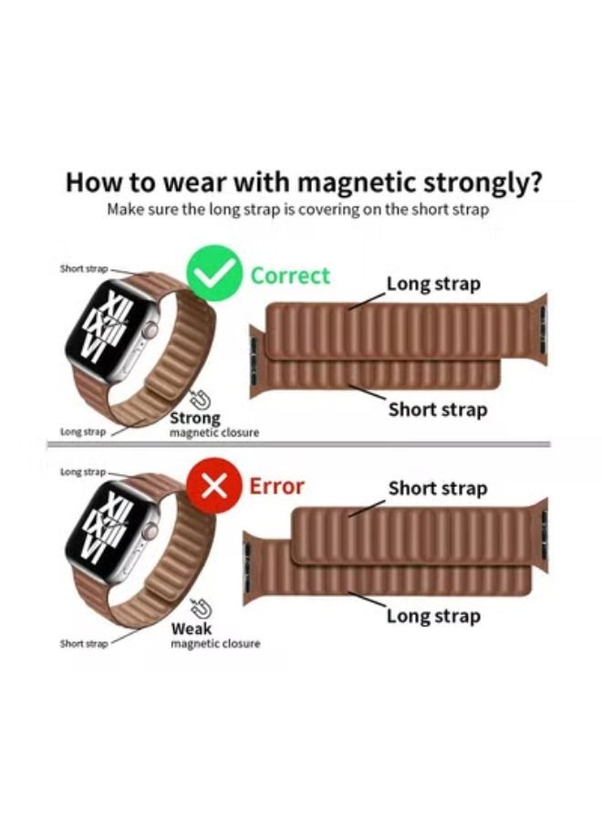 ACLIX Adjustable Leather Loop Wristband with Strong Magnetic Closure for Apple Watch Series 1,2,3,4,5,6,SE 42/44mm - Image 3